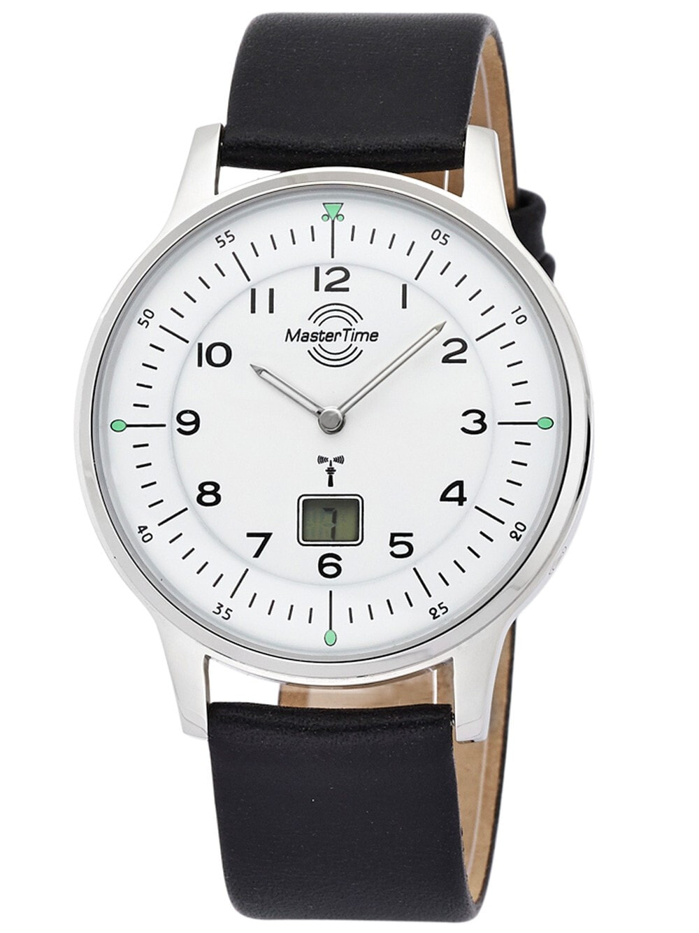 Мужские наручные часы с черным кожаным ремешком Master Time MTGS-10657-70L Radio Controlled Slim II Series Mens 42mm 5ATM
