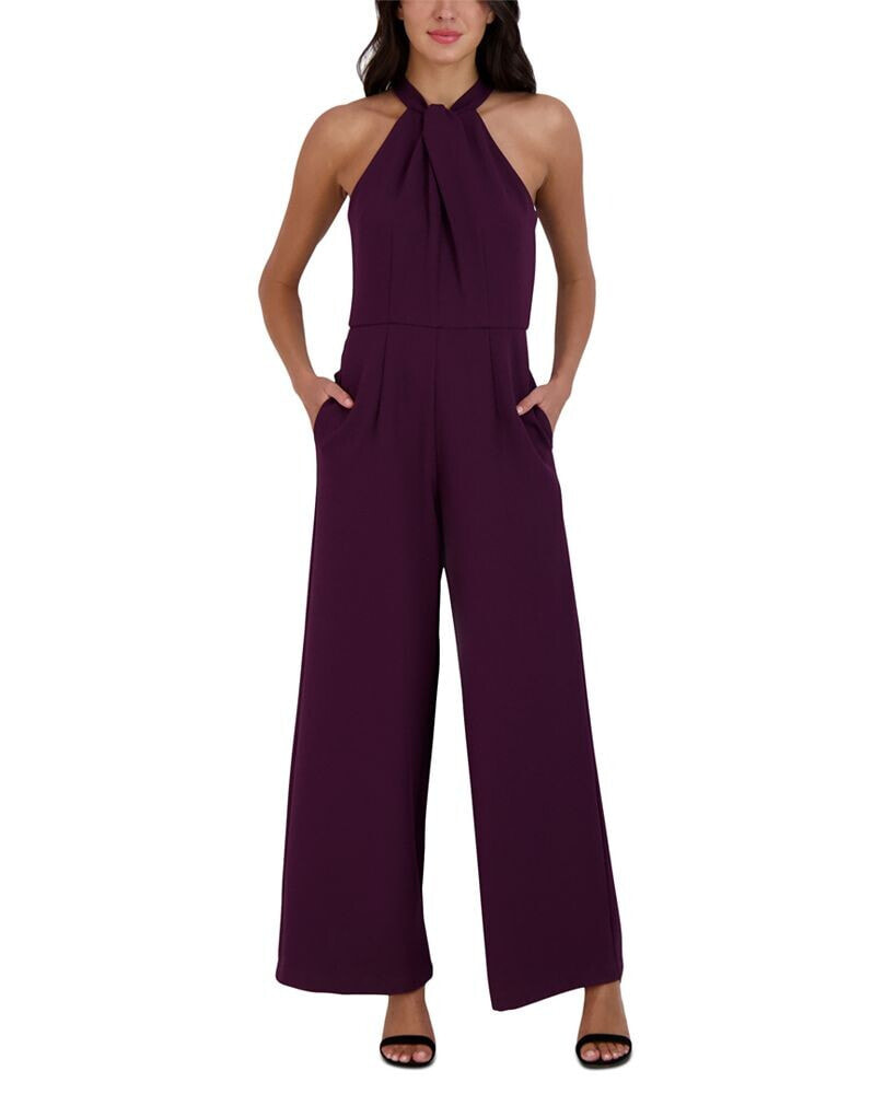 julia jordan twist-Front Halter Jumpsuit