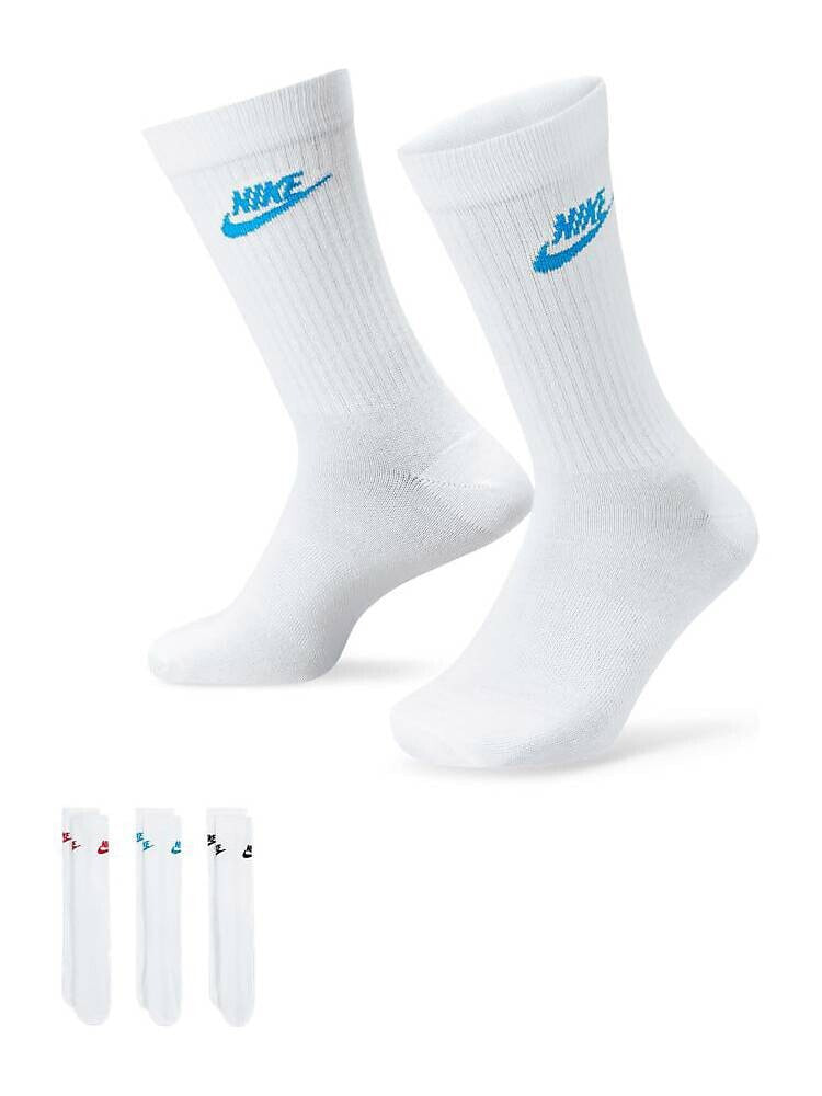 Nike – Everyday Essential – Socken im 3er-Pack in Weiß mit buntfarbigem Logo