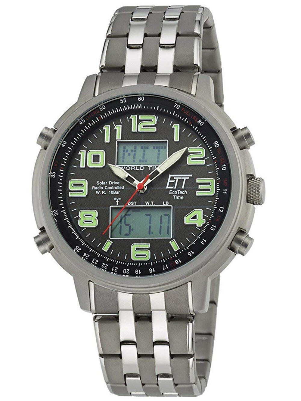 Мужские наручные часы с серебряным браслетом ETT EGS-11302-22M Solar Drive Radio Controlled Hunter II Chrono 48mm 10ATM