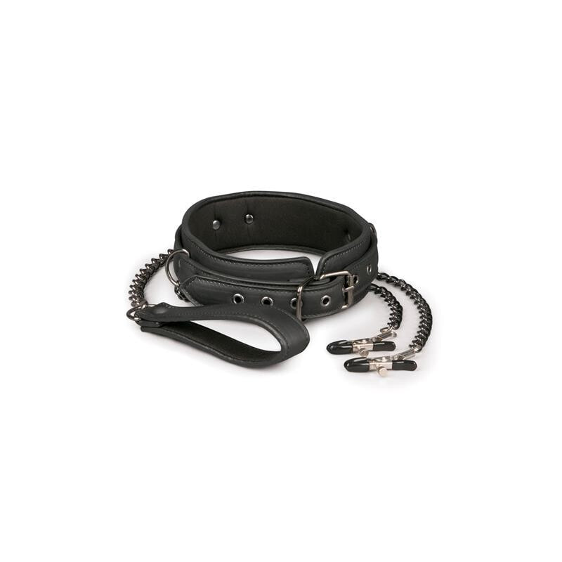Наручники или фиксатор для БДСМ EasyToys Leather Collar With Nipple Chains