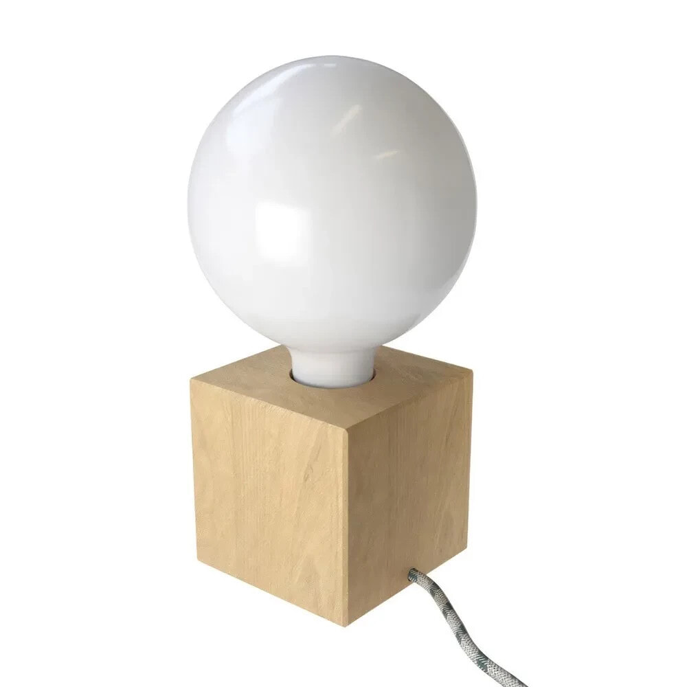 CREATIVE CABLES Posaluce Cubetto table lamp in natural wood complete with textile cable. switch and 2-pole plug