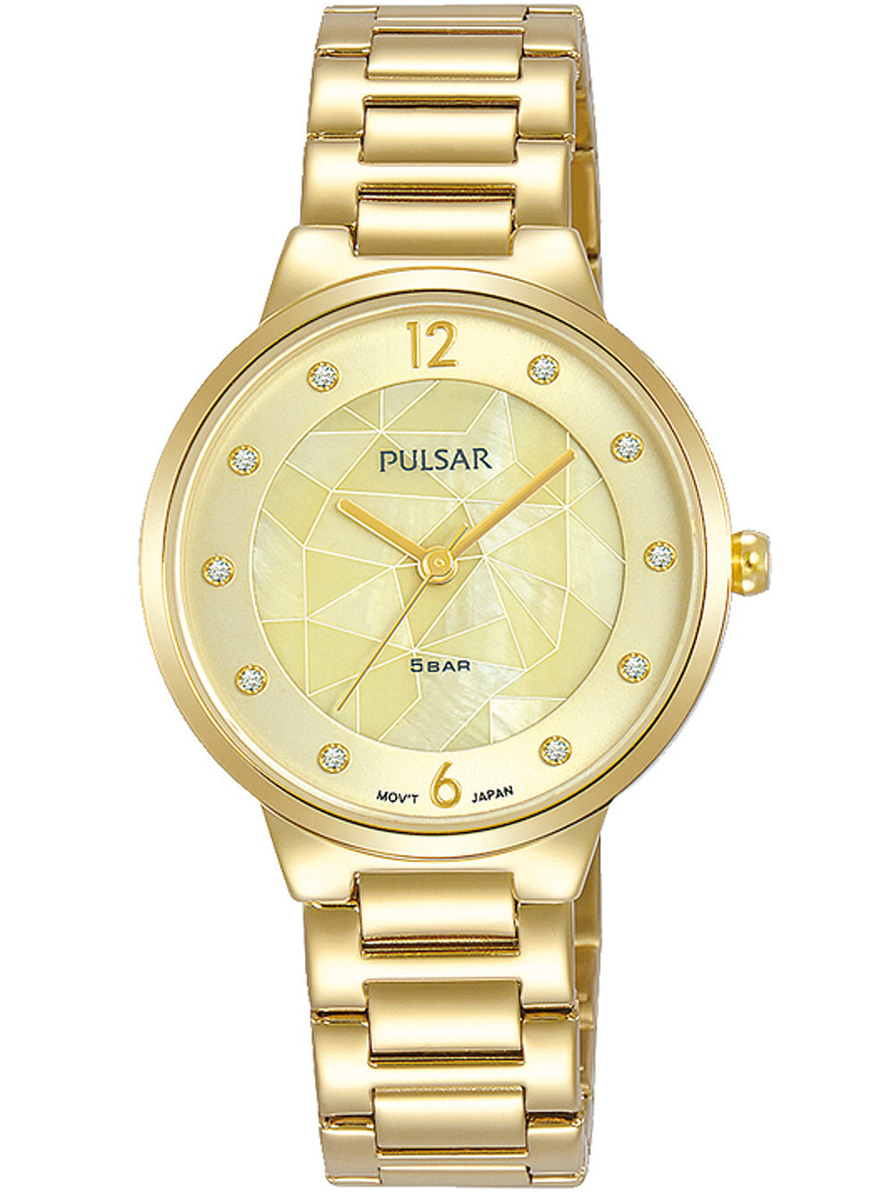 Женские наручные кварцевые часы  Pulsar  ремешок из нержавеющей стали. Водонепроницаемость-5 АТМ. Защищенное от царапин минеральное стекло.  Циферблат декорирован камнями Swarovski.