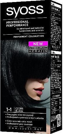 Syoss Permanent Coloration 1-1 Стойкая крем-краска для волос к кератином, оттенок черный