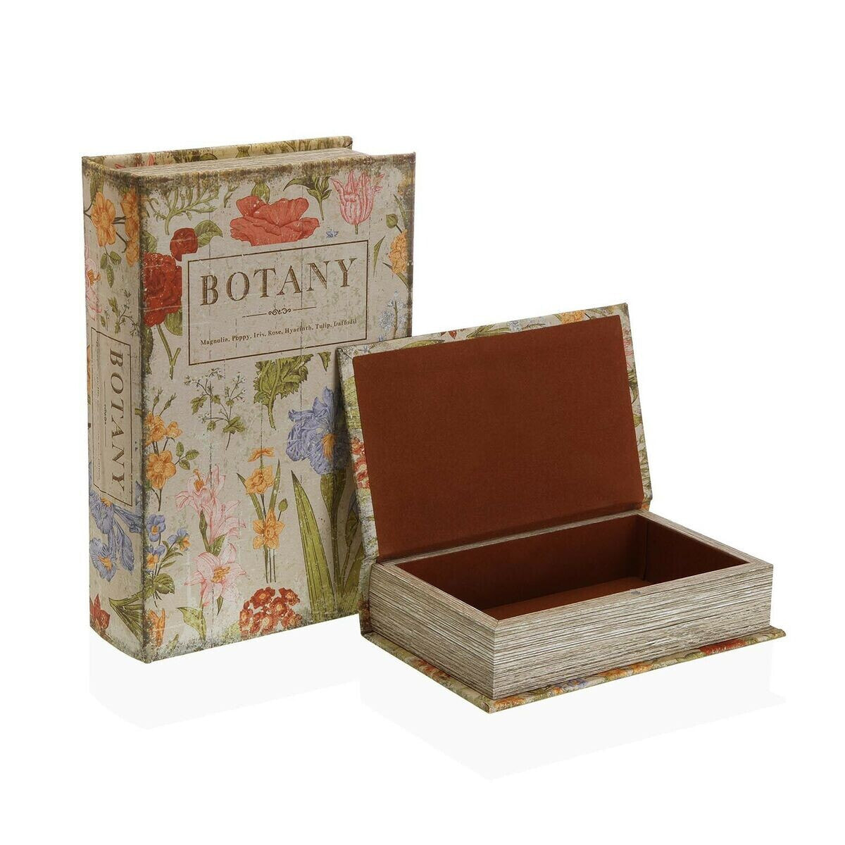 Decorative box Versa Botany Book Canvas MDF Wood 7 x 27 x 18 cm