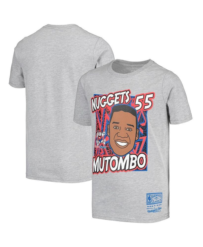 Mitchell & Ness youth Boys Dikembe Mutombo Gray Denver Nuggets Hardwood Classics King of the Court Player T-shirt