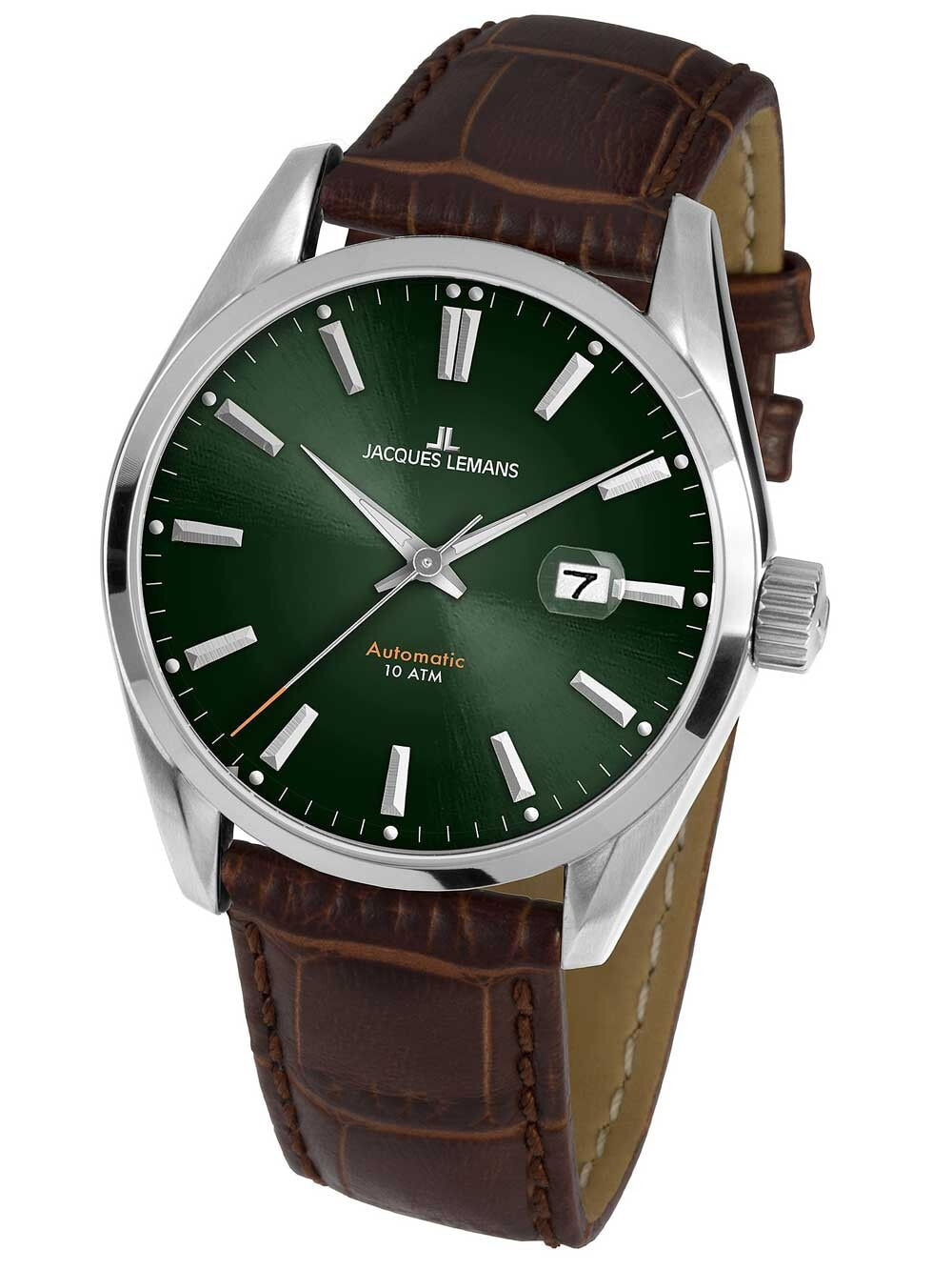 Мужские наручные часы с коричневым кожаным ремешком Jacques Lemans 1-1846.1C Derby Mens Automatic 42mm 10 ATM