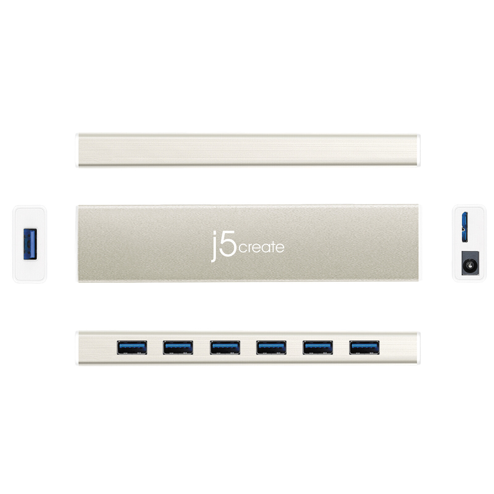 j5create j5 create JCH377 USB Type-C 7-Port Hub - USB 3.2 Gen 1 (3.1 Gen 1) Micro-B - USB 3.2 Gen 1 (3.1 Gen 1) Type-A - 5000 Mbit/s - Silver - Aluminium - 0.6 m