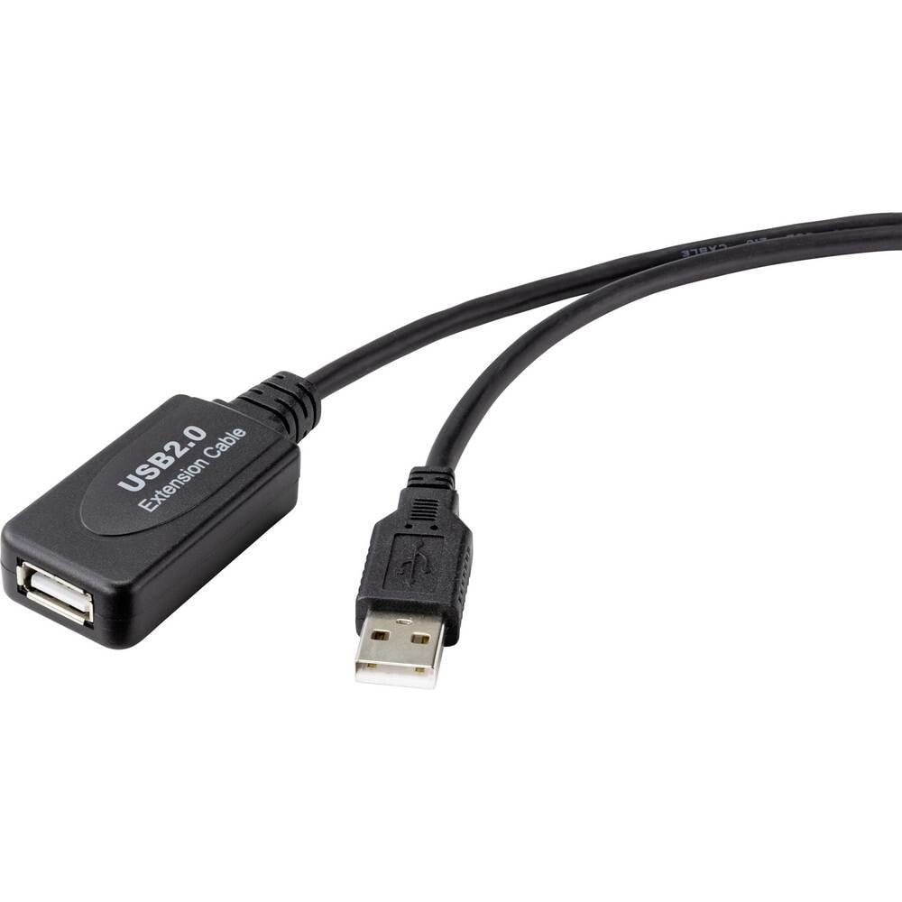 Компьютерный разъем или переходник Renkforce RF-4535088, 20 m, USB A, USB A, USB 2.0, 480 Mbit/s, Black