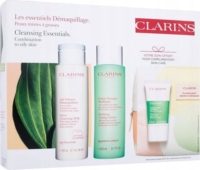 Clarins CLARINS SET (VELVET CLEANSING MILK 200ML + PURIFYING TONING LOTION 200ML + PURE SCRUB 15ML + COSMETICS BAG)