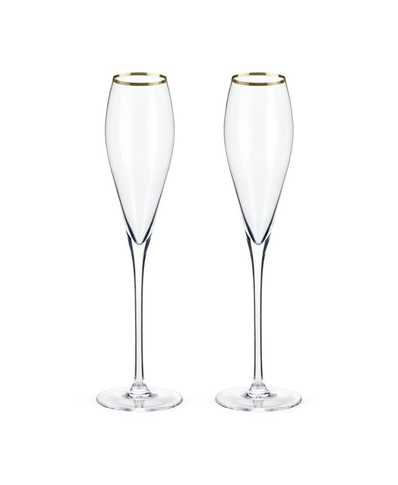 Viski gold-Rimmed Crystal Champagne Flutes Set of 2, 8 Oz
