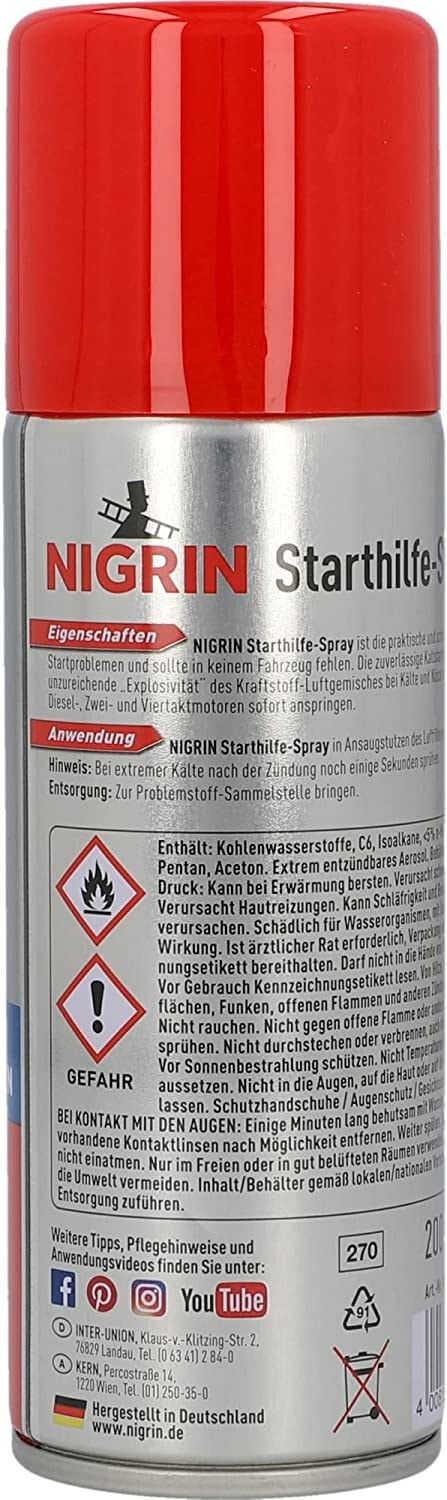 Nigrin 74040 Jump Start Spray, 250 ml Size: 6 x NIGRIN Starthilfespray 200  ml: Buy Online in the UAE, Price from 218 EAD & Shipping to Dubai