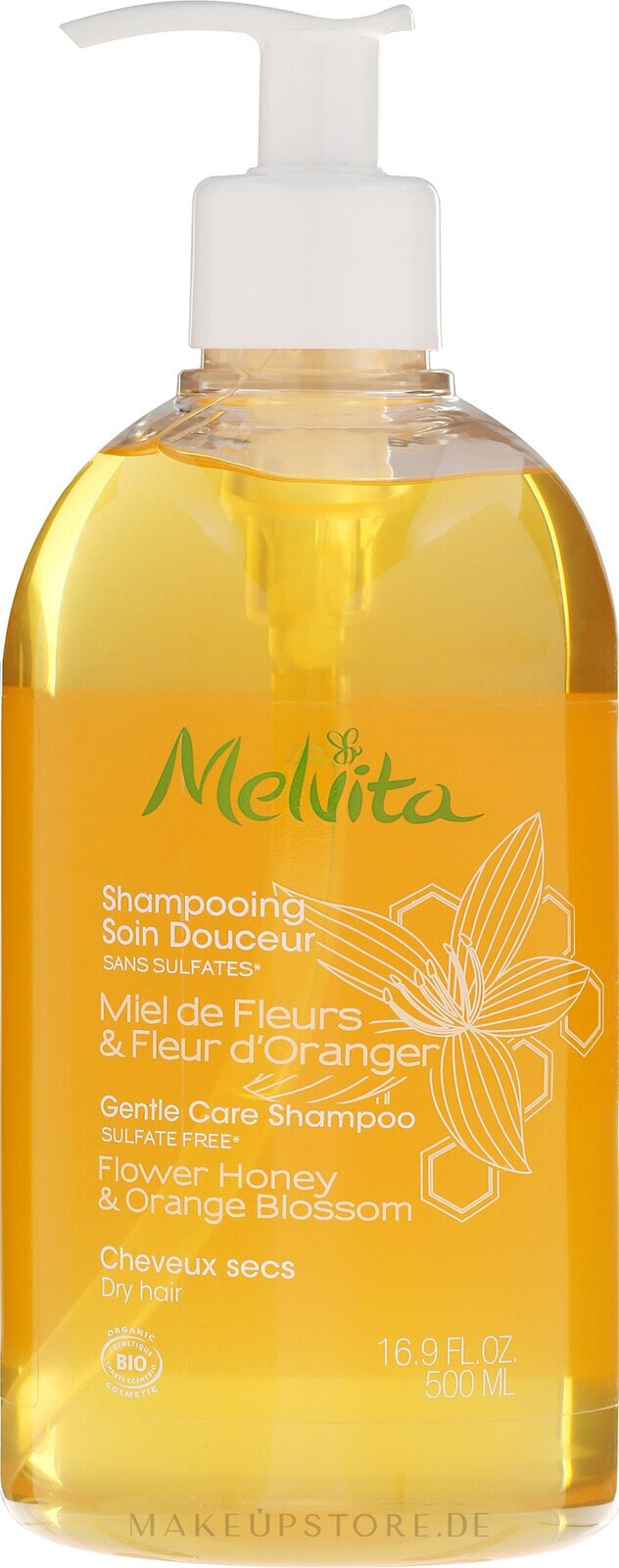 Pflegeshampoo für trockenes Haar mit Blütenhonig und Orangenblüten - Melvita Gentle Nourishing Shampoo