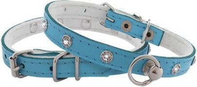 Leather collar with zircon 10x30 blue