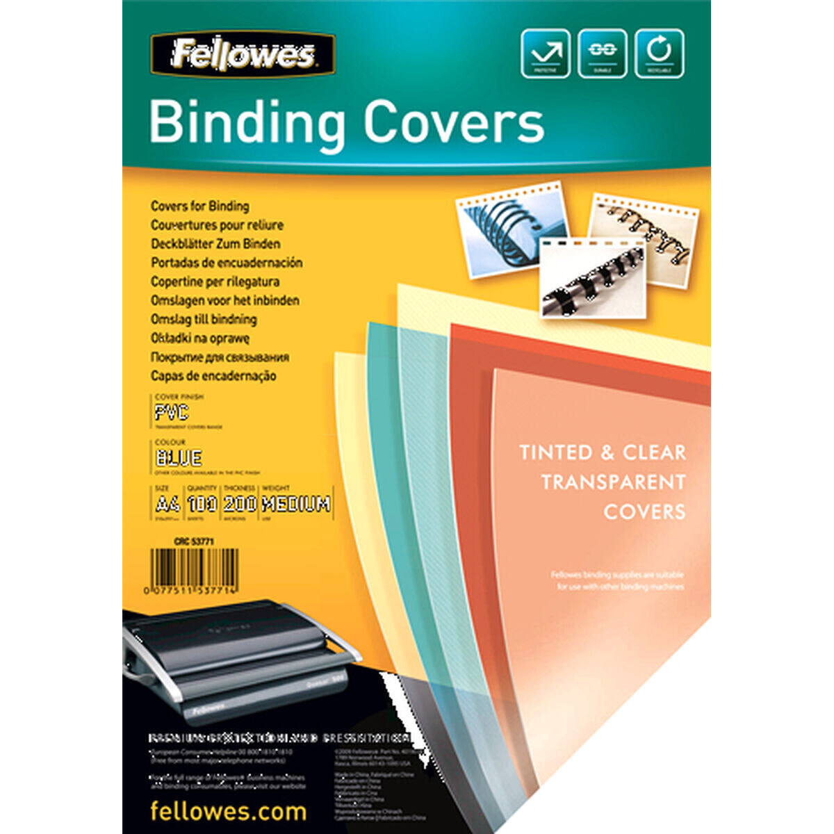 Cover Fellowes 5377101 100 Units Binding Blue Transparent A4 PVC (100 Units)