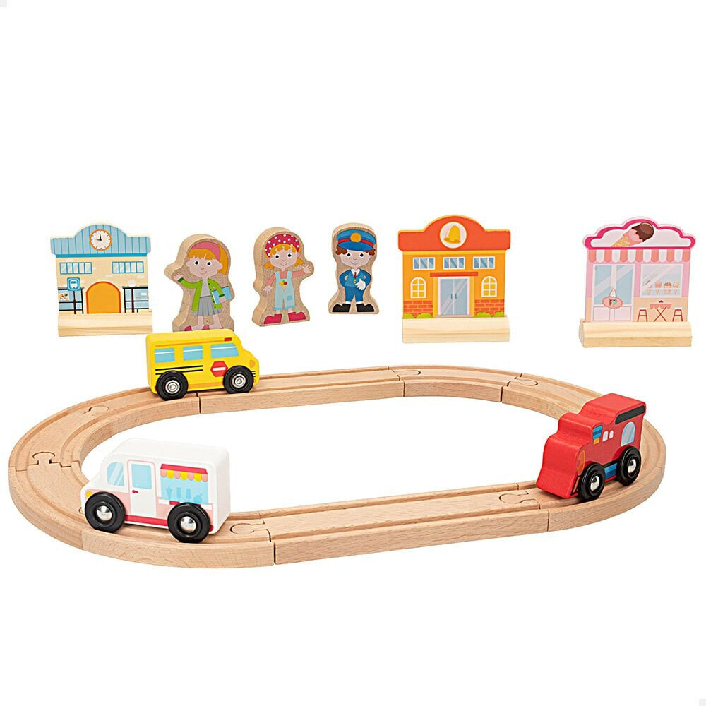WOOMAX Playset Wooden Circuit With Buildings And People Cars