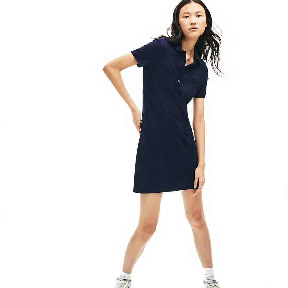 LACOSTE Stretch Cotton Pique Short Dress