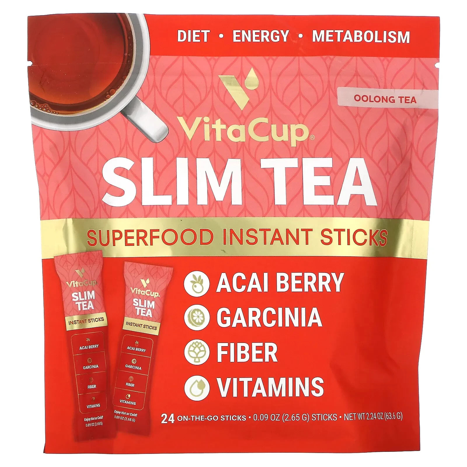 VitaCup, Green Tea Superfood Instant Sticks, Unsweetened, 24 On-The-Go Sticks, 0.07 oz (2 g) Each