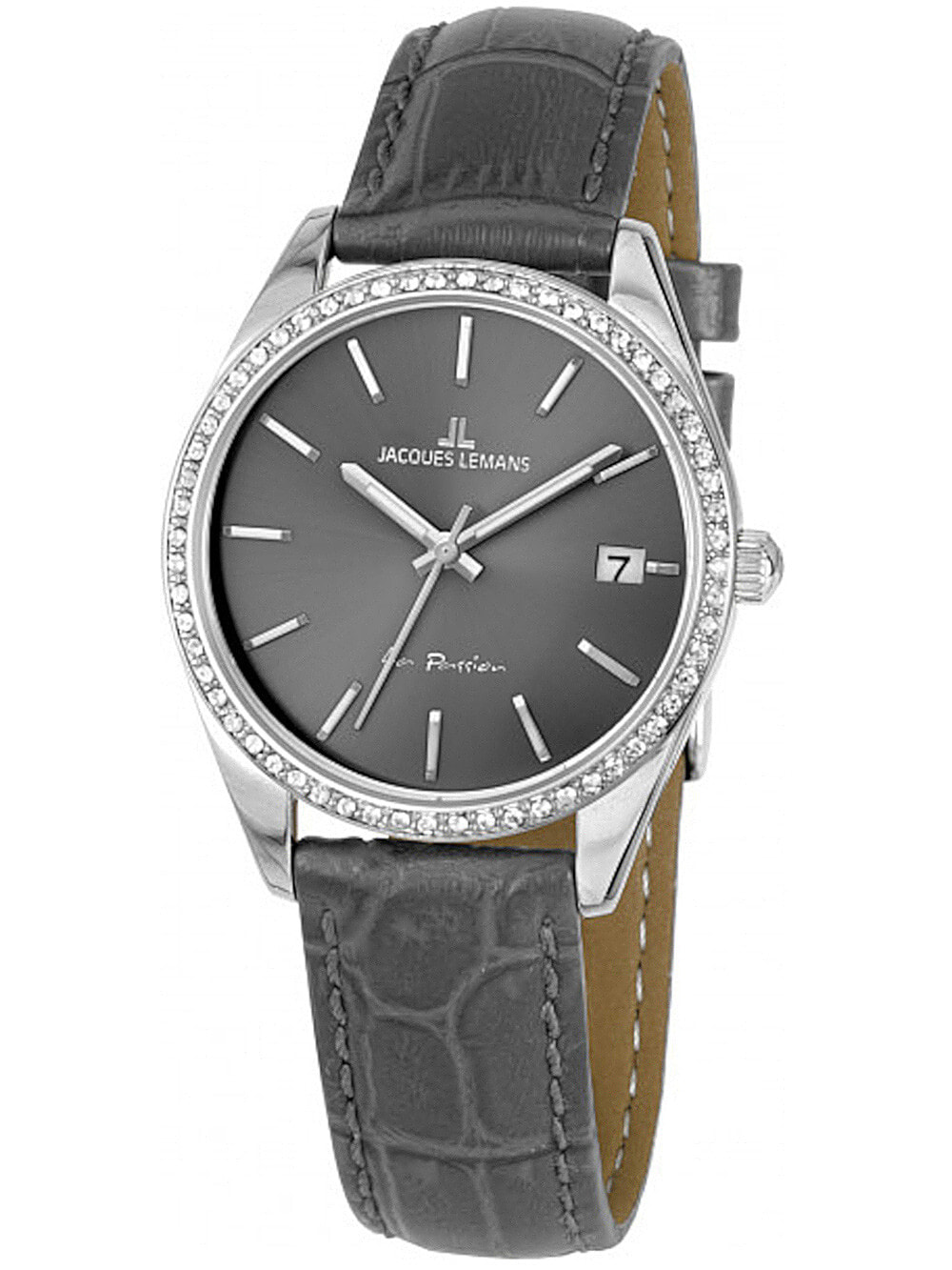 Женские наручные кварцевые часы Jacques Lemans ремешок из телячьей кожи. Водонепроницаемость-10 АТМ. Прочное, минеральное стекло защищает ваши часы от непроизвольных травм. Окошко с датой. Декорирован кристалами  Swarovski.