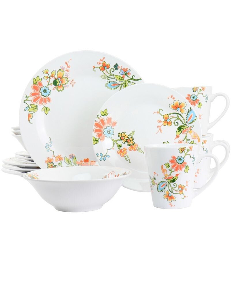 Elama floral Zoe 16 Piece Round Porcelain Dinnerware Set, Service for 4