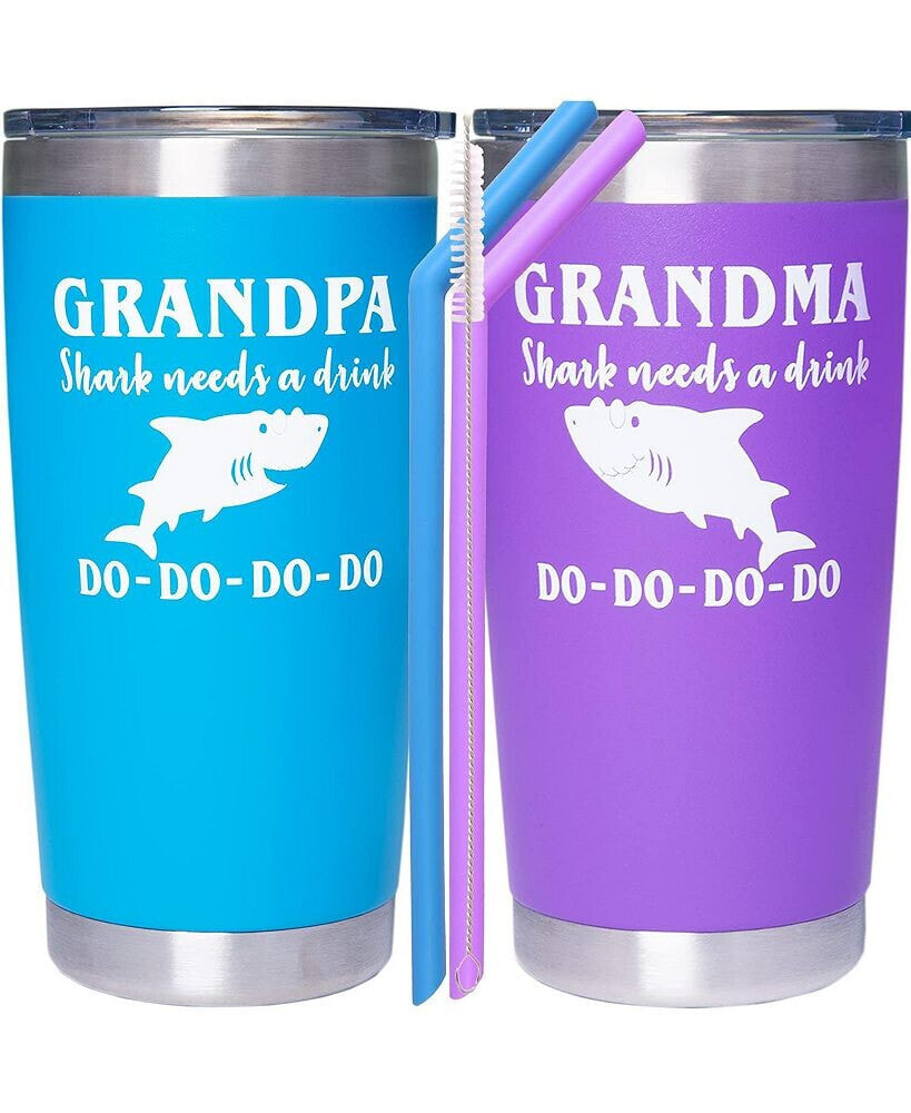 Meant2tobe grandpa Shark and Grandma Shark Coffee Mug Tumbler Set - Perfect Christmas Gifts for Grandparents - Fun and Unique Shark-Themed Drinkware for Hot and Cold Beverages