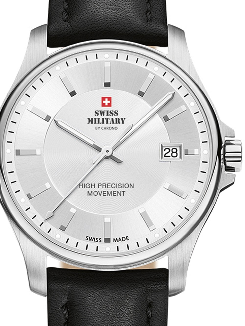 Мужские наручные часы с черным кожаным ремешком Swiss Military SM30200.11 Mens 39mm 5ATM