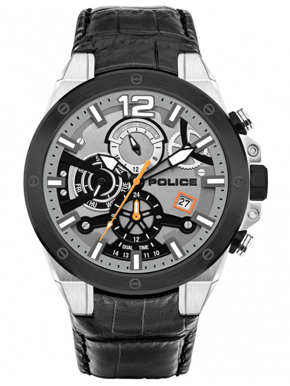Мужские наручные часы с черным кожаным ремешком  Police PL15711JSTB.04 Saiho 47mm 5ATM