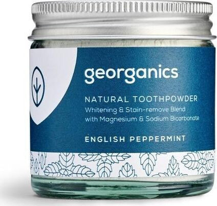 Georganics English Peppermint Natural Toothpowder Натуральный отбеливающий зубной порошок с активированным углем и бикарбонатом натрия и вкусом перечной мяты  60 мл