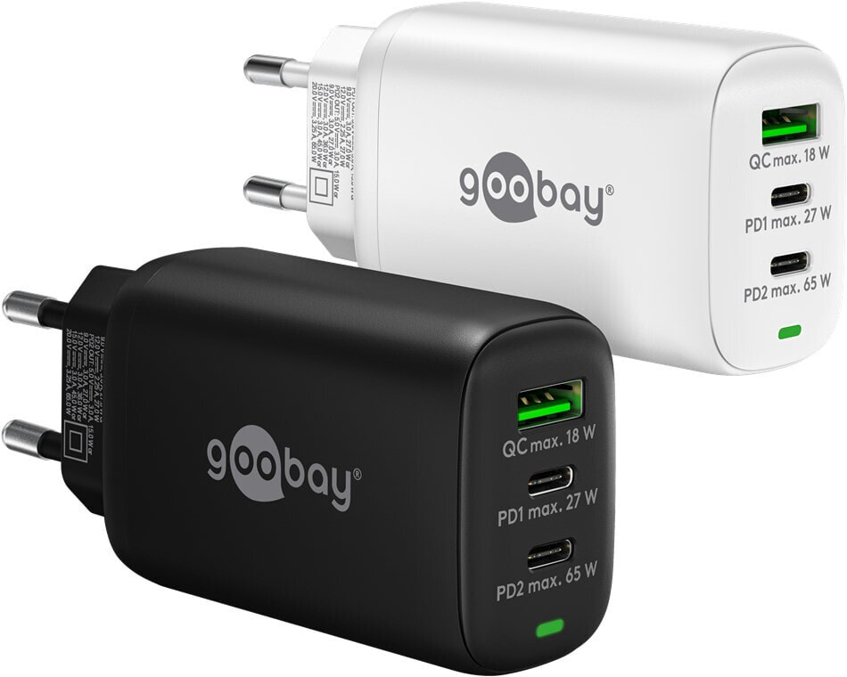 Goobay USB-C PD 3-fach Multiport-Schnellladegerät 65 W weiß - 2x -Anschlüsse