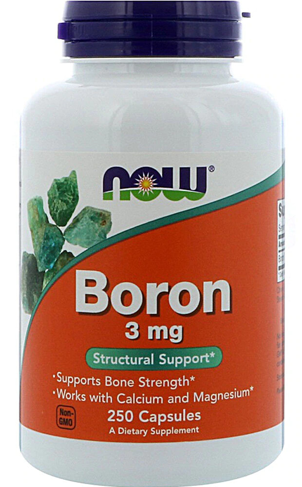 NOW Boron Бор с кальцием и магнием для поддержки здоровья костей 3 мг 250 вегетарианских капсул