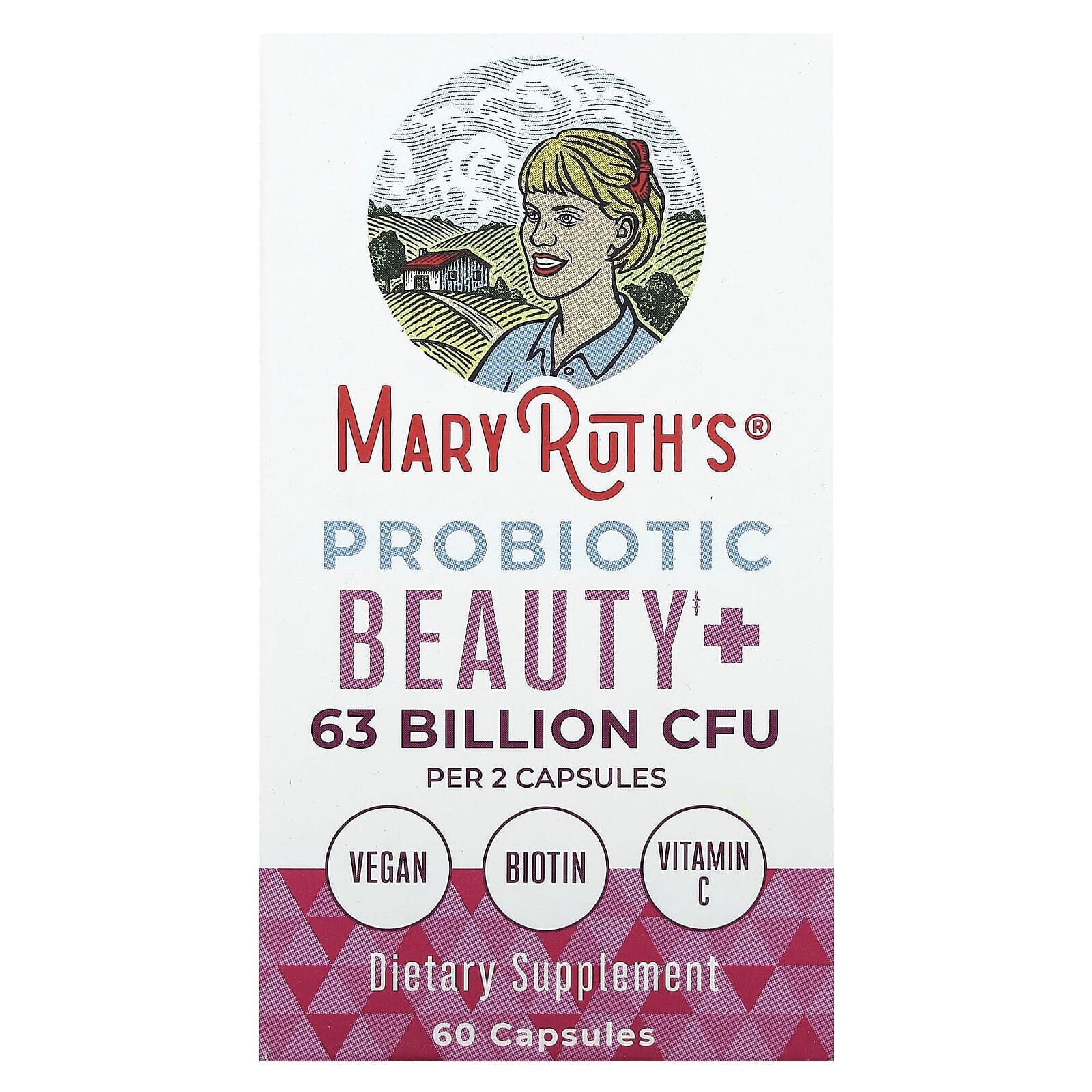 Probiotic Beauty+, 63 Billion CFU, 60 Capsules (31.5 Billion CFU per Capsule)