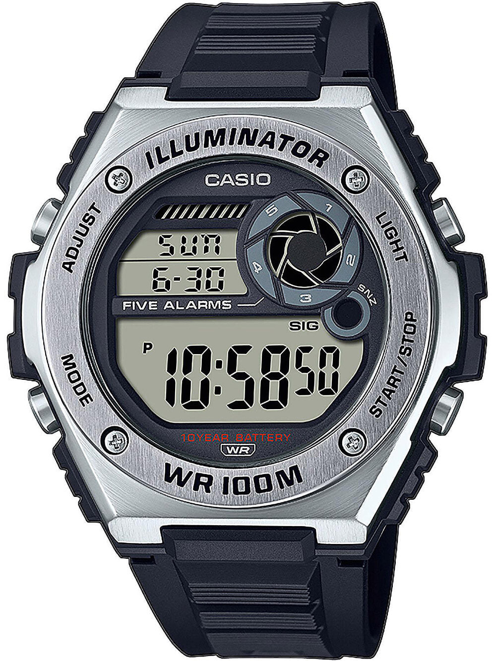 Мужские наручные электронные часы с черным браслетом Casio MWD-100H-1AVEF Collection mens 50mm 10ATM