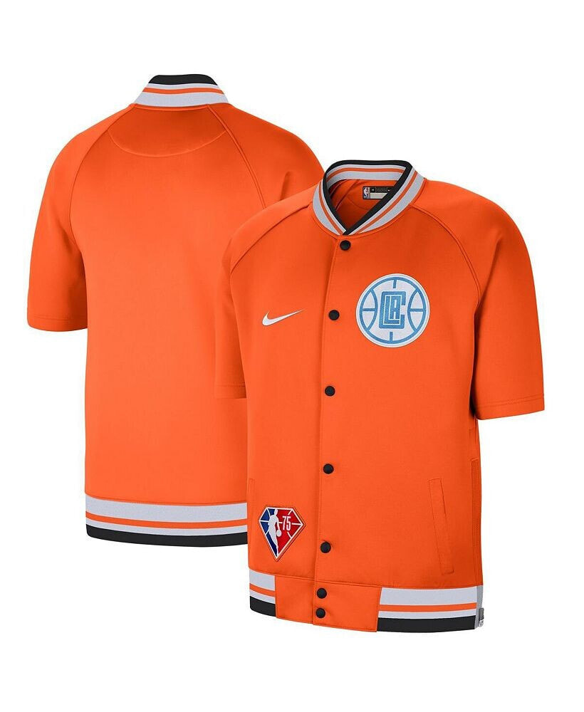 Nike men's Orange, White La Clippers 2021/22 City Edition Therma Flex Showtime Short Sleeve Full-Snap Bomber Jacket