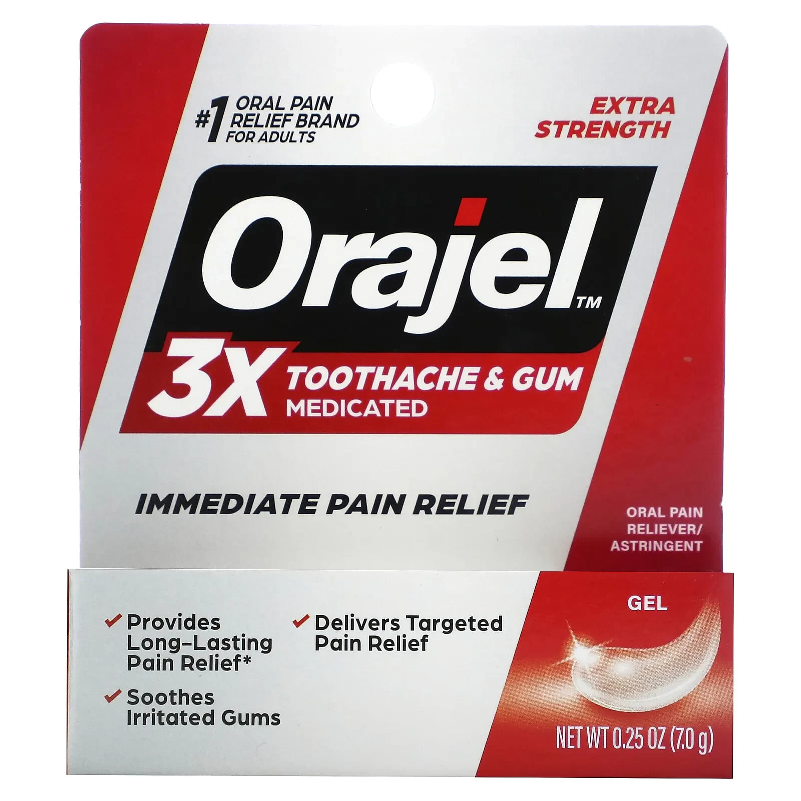 Orajel, 3X Medicated For Toothache & Gum Gel, Extra Strength, 0.25 oz (7 g)