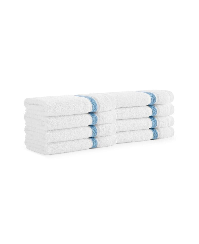 Aston and Arden aegean Eco-Friendly Recycled Turkish Washcloths (8 Pack), 13x13, 600 GSM, White with Weft Woven Stripe Dobby, 50% Recycled, 50% Long-Staple Ring Spun Cotton Blend, Low-Twist, Plush, Ultra Soft