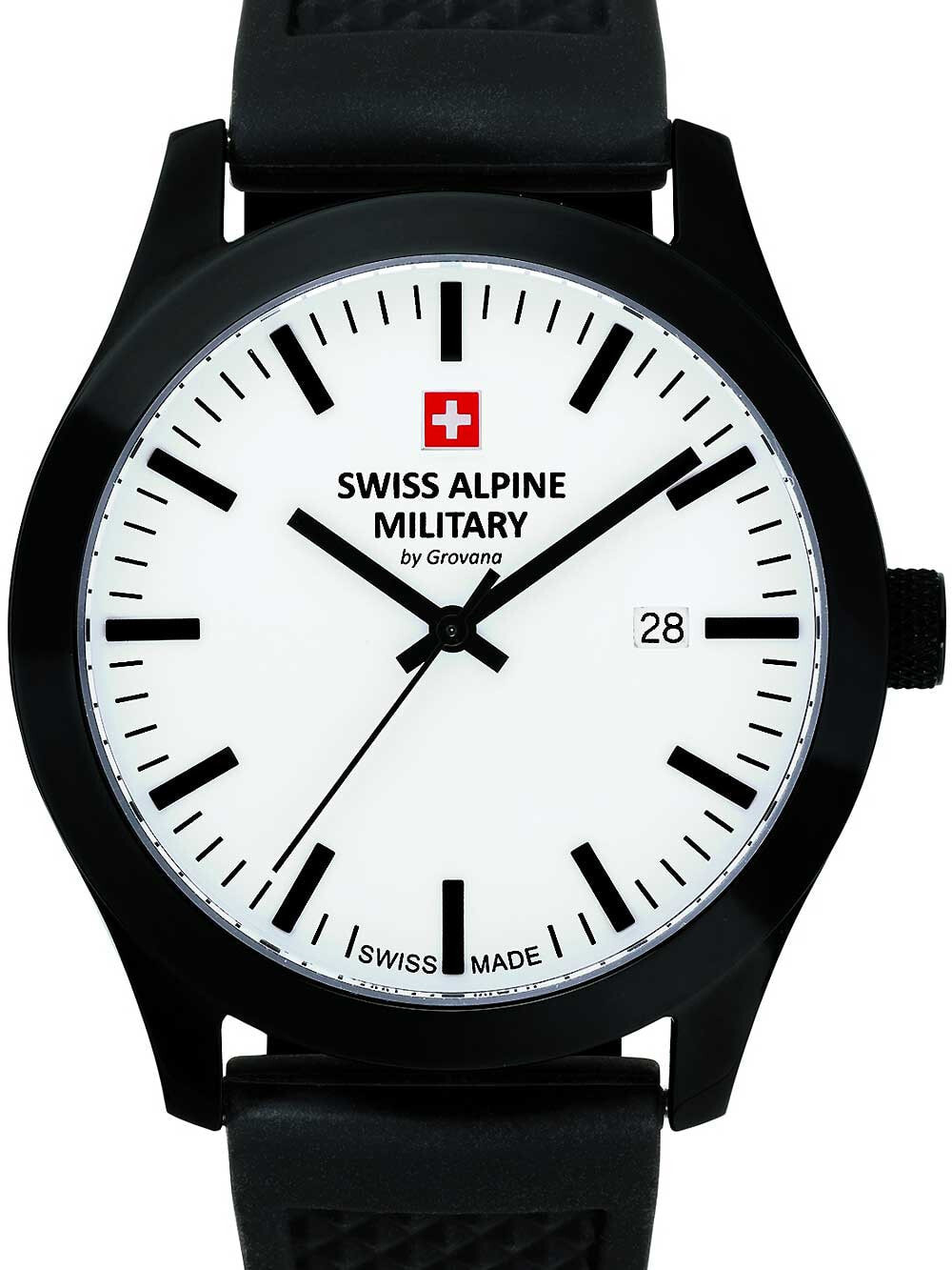 Мужские наручные часы с черным силиконовым ремешком  Swiss Alpine Military 7055.1873 sport mens 43mm 10ATM
