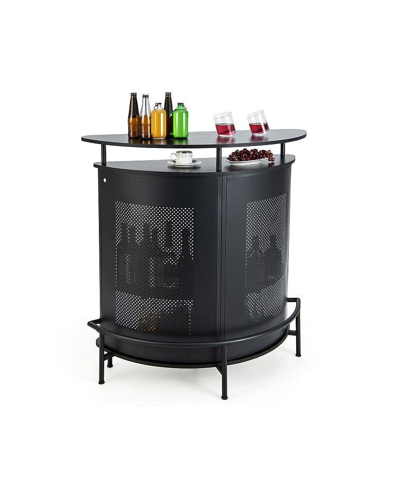 SUGIFT 4-Tier Liquor Bar Table with 3 Glass Holders and Storage Shelves-Black