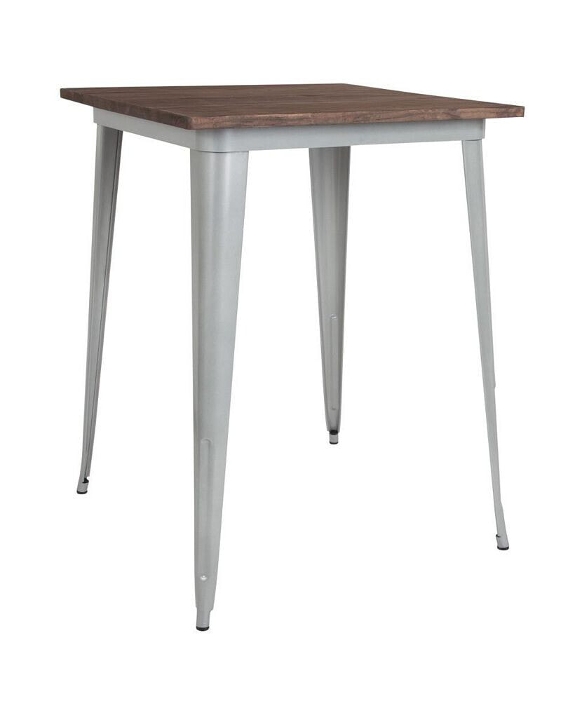 MERRICK LANE ardennes 31.5 Steel Indoor Contemporary Table With Square Rustic Wood Top