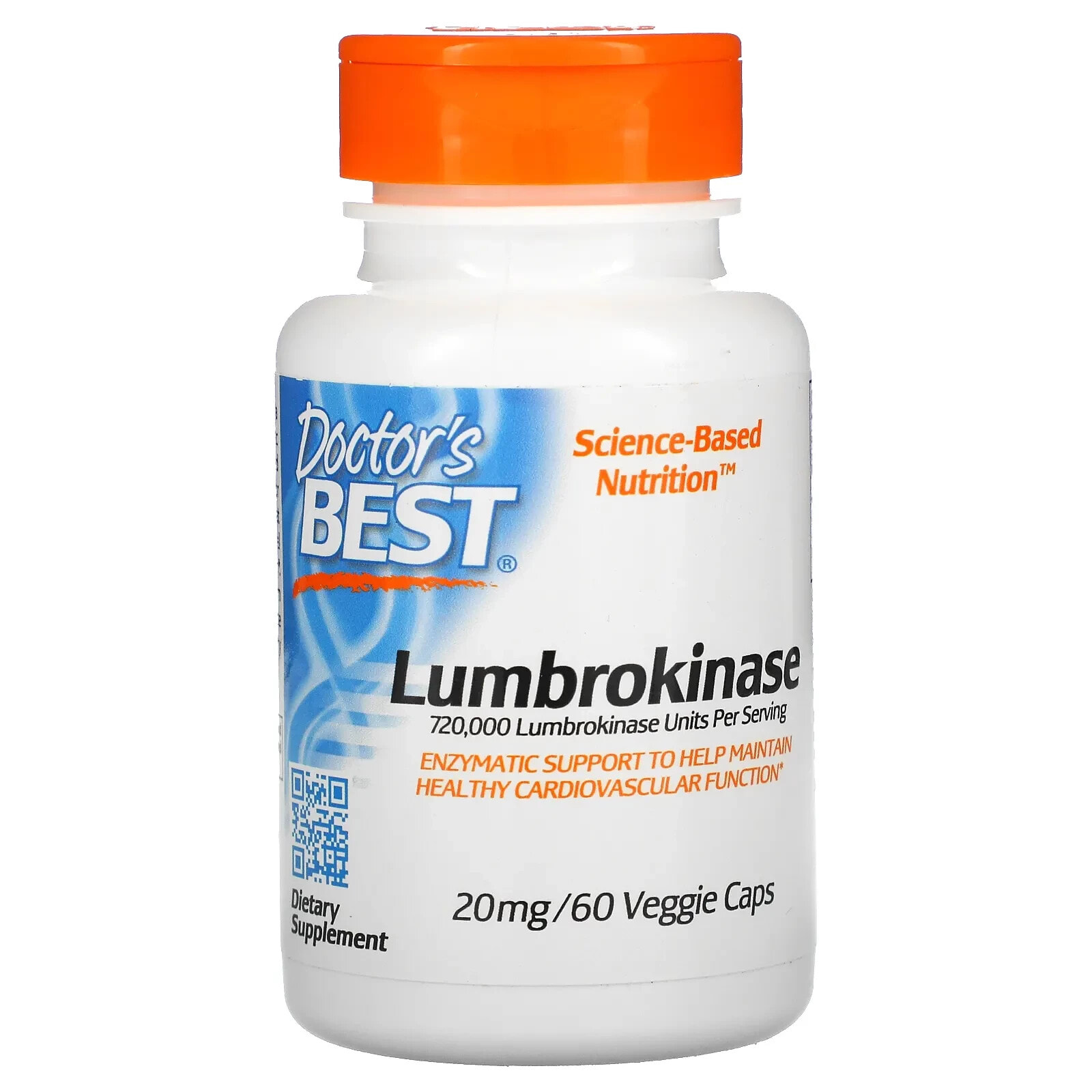 Докторс Бэст, люмброкиназа, 20 мг, 60 вегетарианских капсул