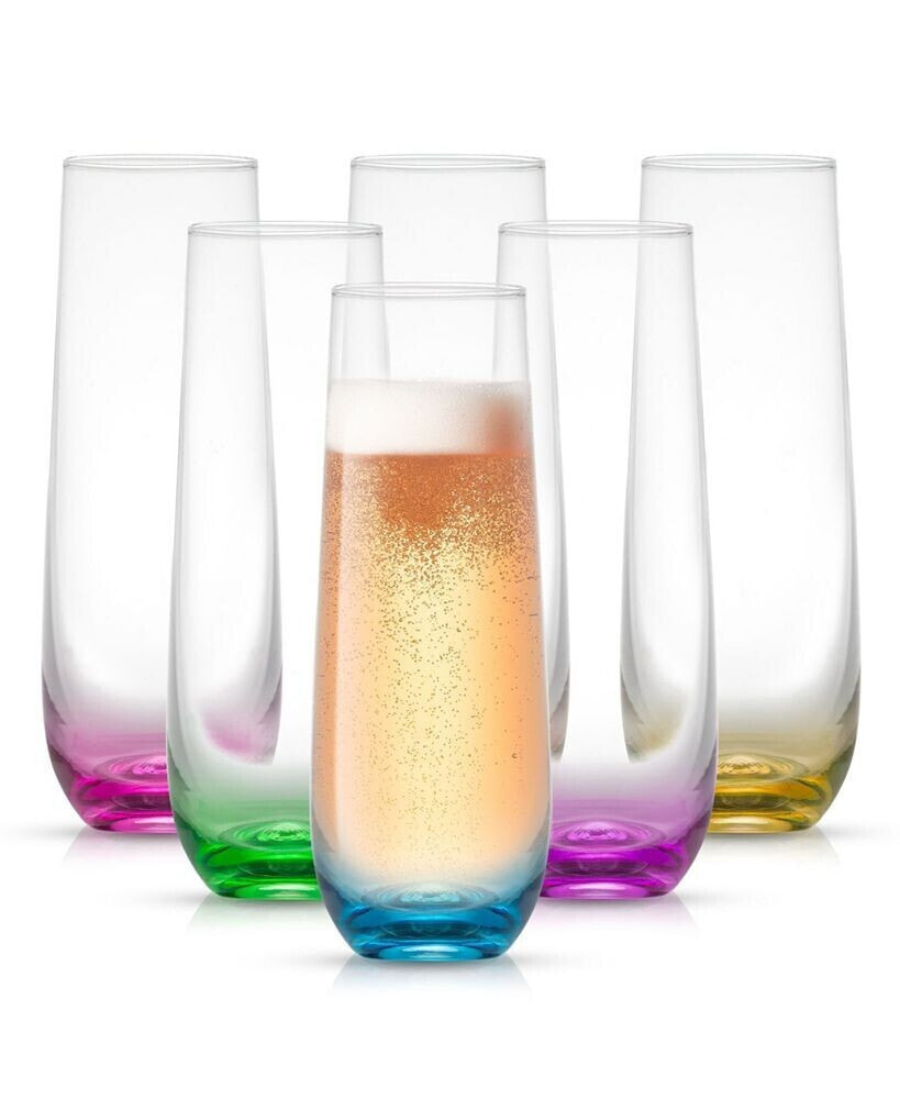 JoyJolt hue Colored Stemless 9.4 Oz Champagne Flute Glass Set, 6 Pieces