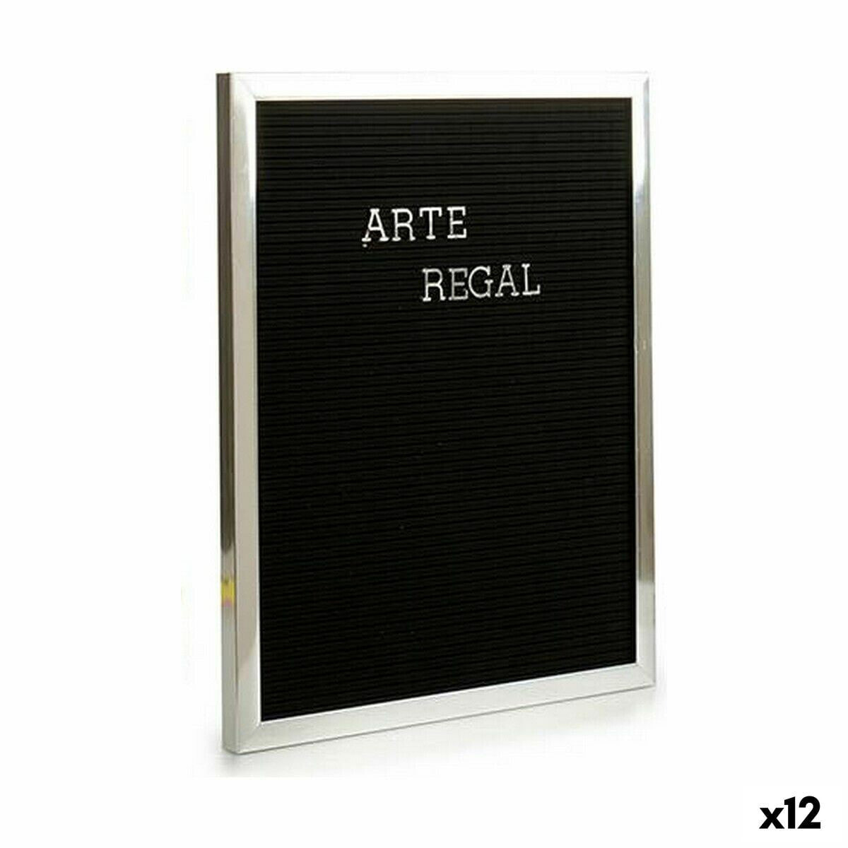 Painting Silver Black Panel 144 Letters (2,5 x 50,5 x 40,5 cm) (12 Units)