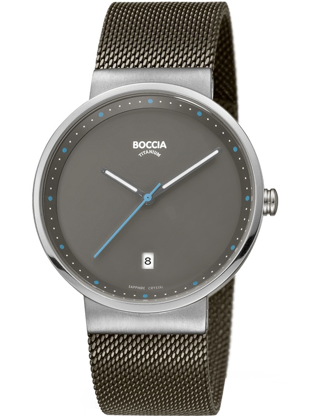 Мужские наручные часы с серебряным браслетом Boccia 3615-01 mens watch titanium 38mm 5ATM