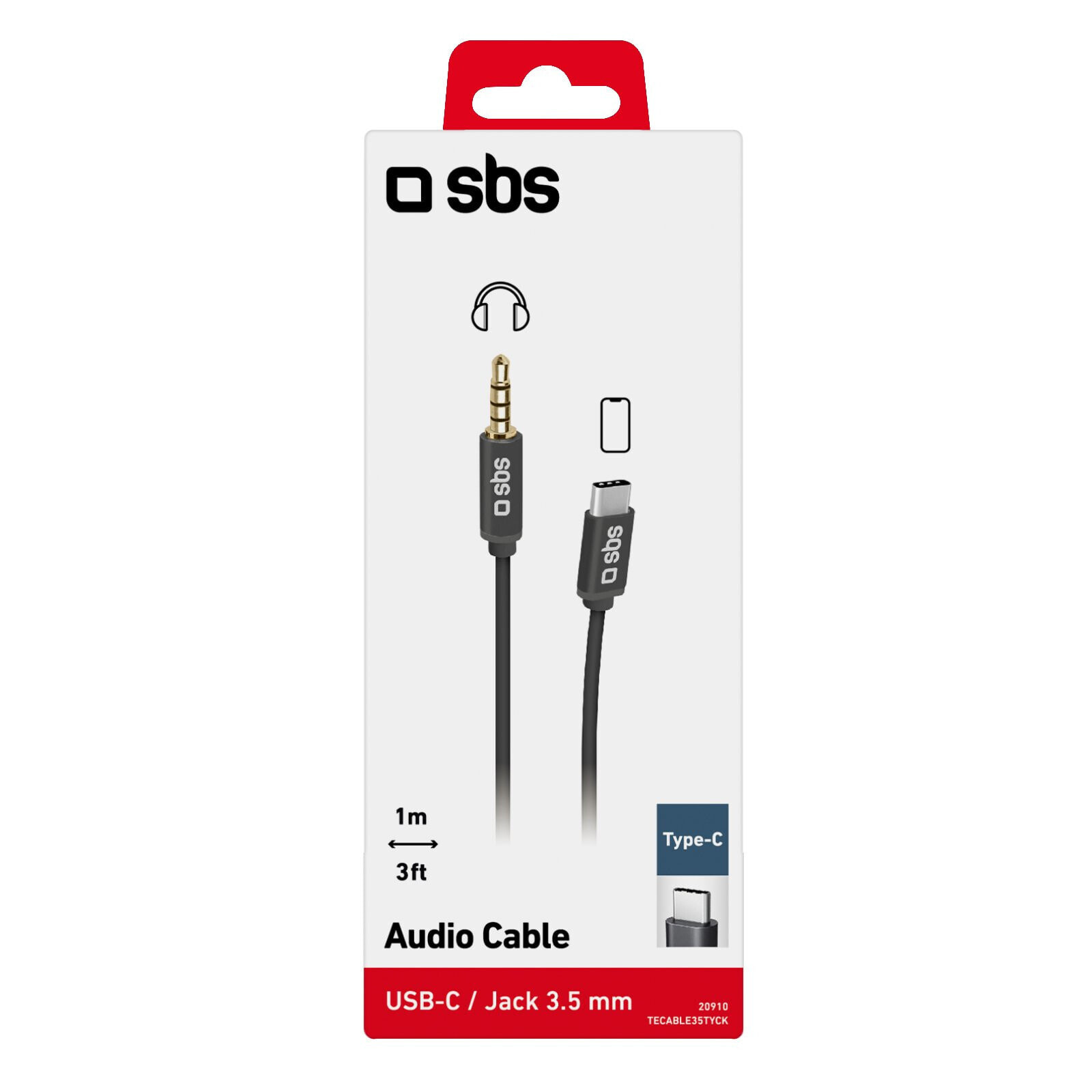 SBS TECABLE35TYCK - 3.5mm - Male - USB Type-C - Male - 1 m - Black