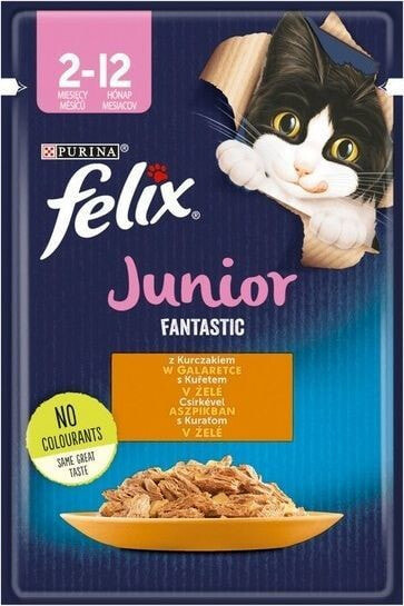 Влажный корм для кошек Felix, для котят, кусочки в желе с курицей, 85 г
