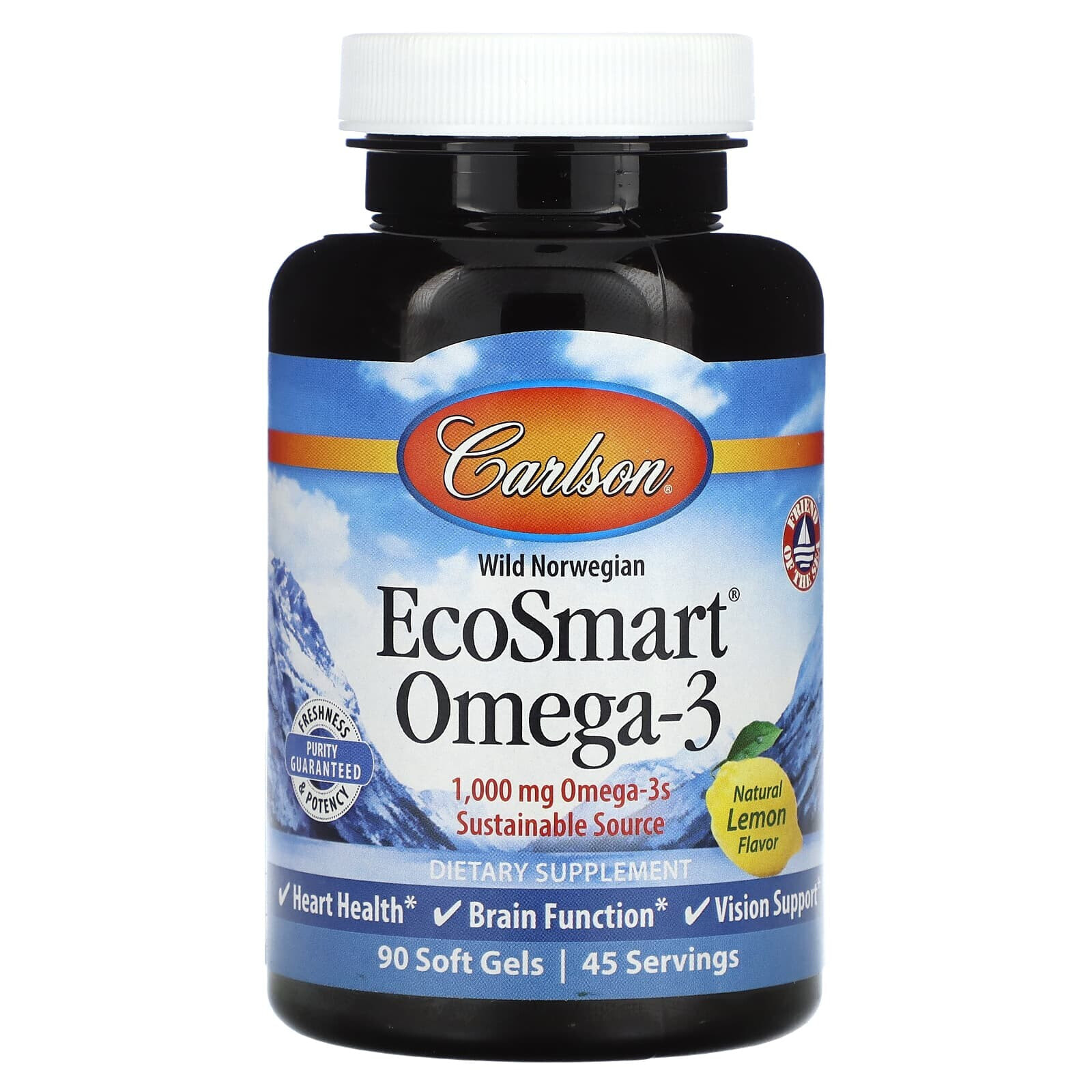 Carlson, EcoSmart Omega-3, натуральный ароматизатор «Лимон», 500 мг, 180 мягких таблеток