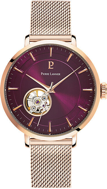 Женские часы аналоговые круглые фиолетовый циферблат миланское плетение Pierre Lannier