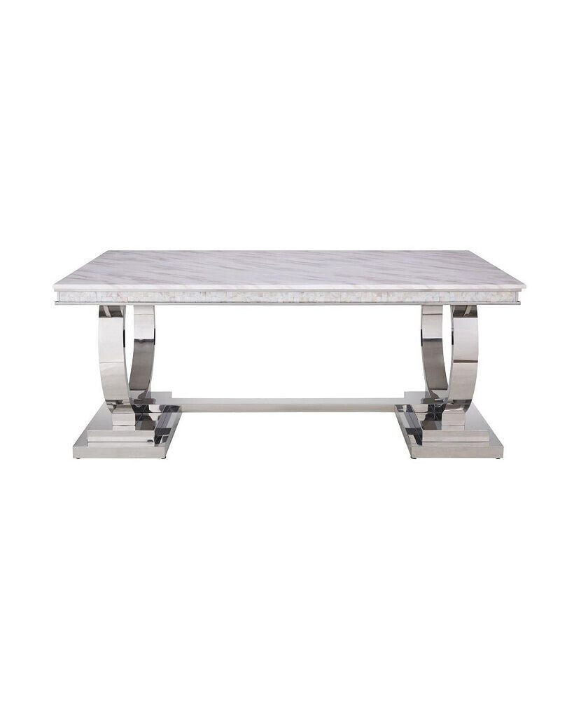 Simplie Fun zander Dining Table, White Printed Faux Marble & Mirrored Silver Finish