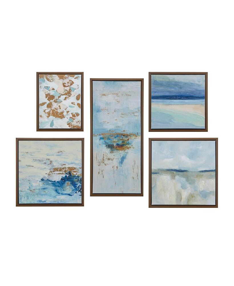 Madison Park blue Horizon Gallery Art with Bronze Frame Set of 5