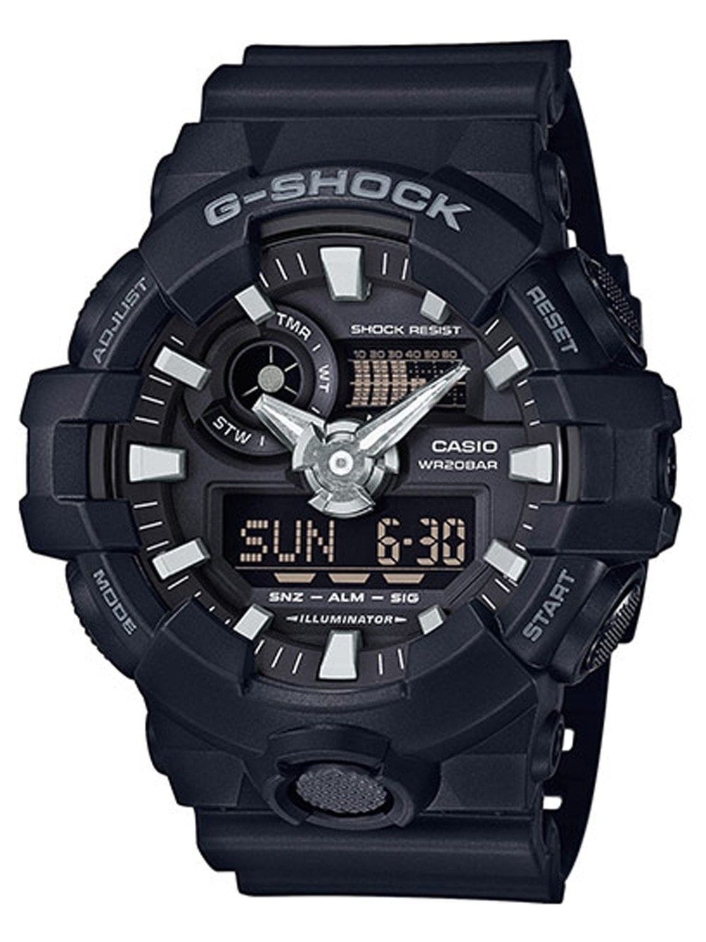 Мужские наручные часы с черным силиконовым ремешком CASIO GA-700-1BER G-SHOCK 53mm 20 ATM