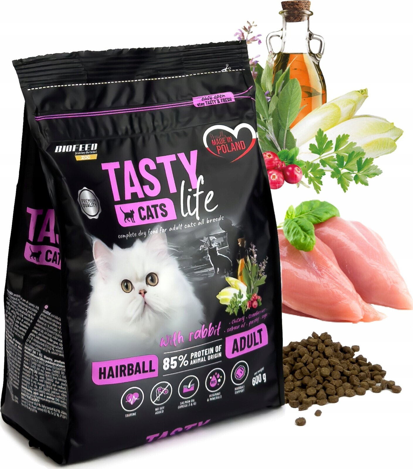 Biofeed BIOFEED TASTY CATS LIFE HAIRBALL WITH RABBIT 600G